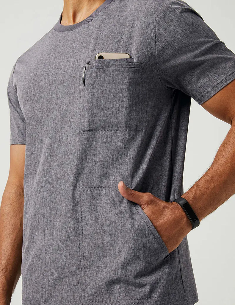 Jaanuu Scrubs Men's 4 Pocket Crew Neck Top Heathered Grey | scrub-supply.com