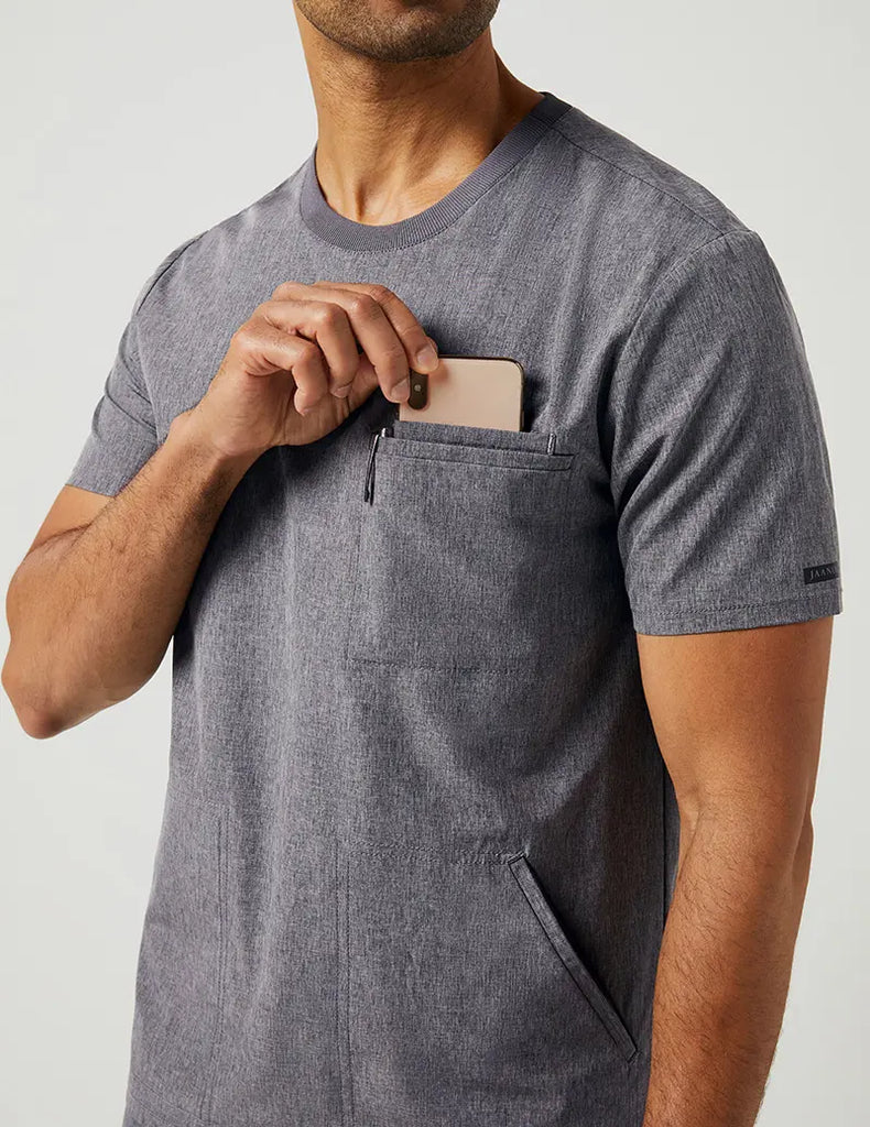 Jaanuu Scrubs Men's 4 Pocket Crew Neck Top Heathered Grey | scrub-supply.com