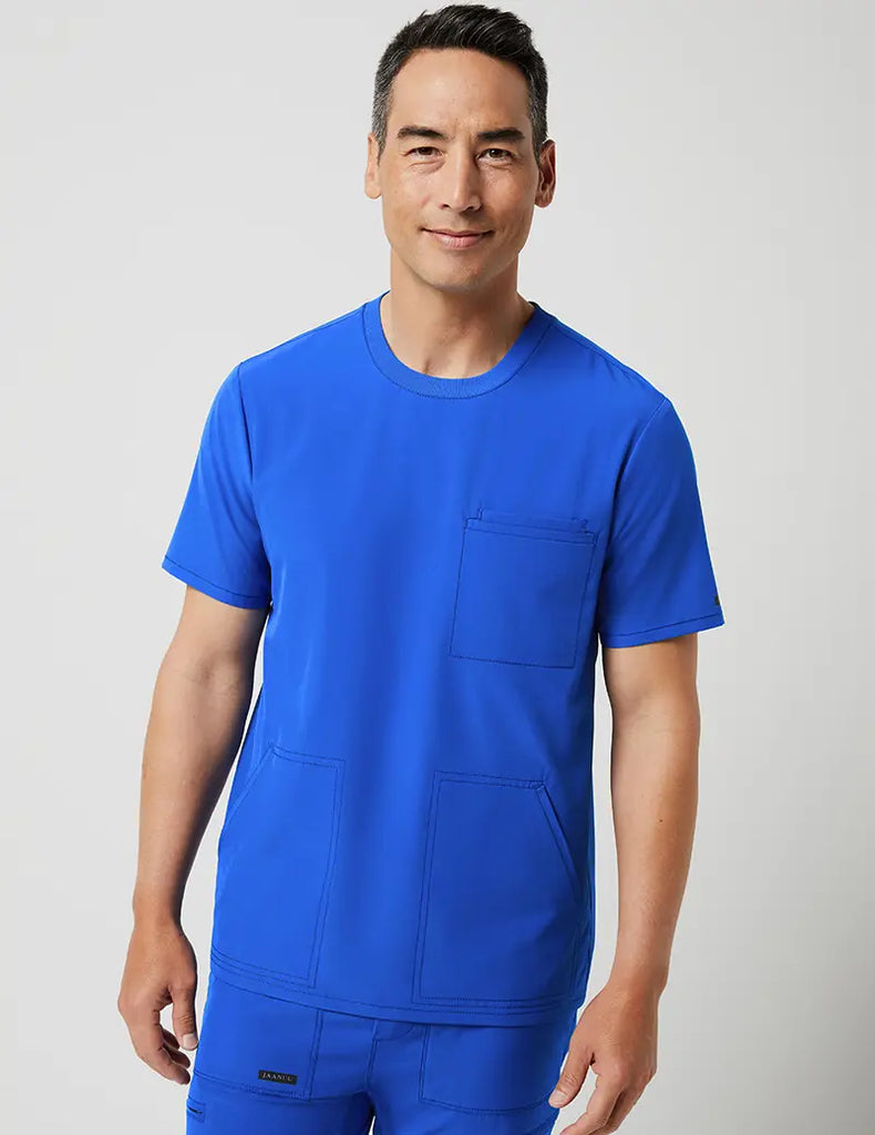 Jaanuu Scrubs Men's 4 Pocket Crew Neck Top Royal Blue | scrub-supply.com