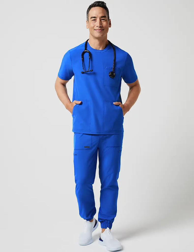 Jaanuu Scrubs Men's 4 Pocket Crew Neck Top Royal Blue | scrub-supply.com