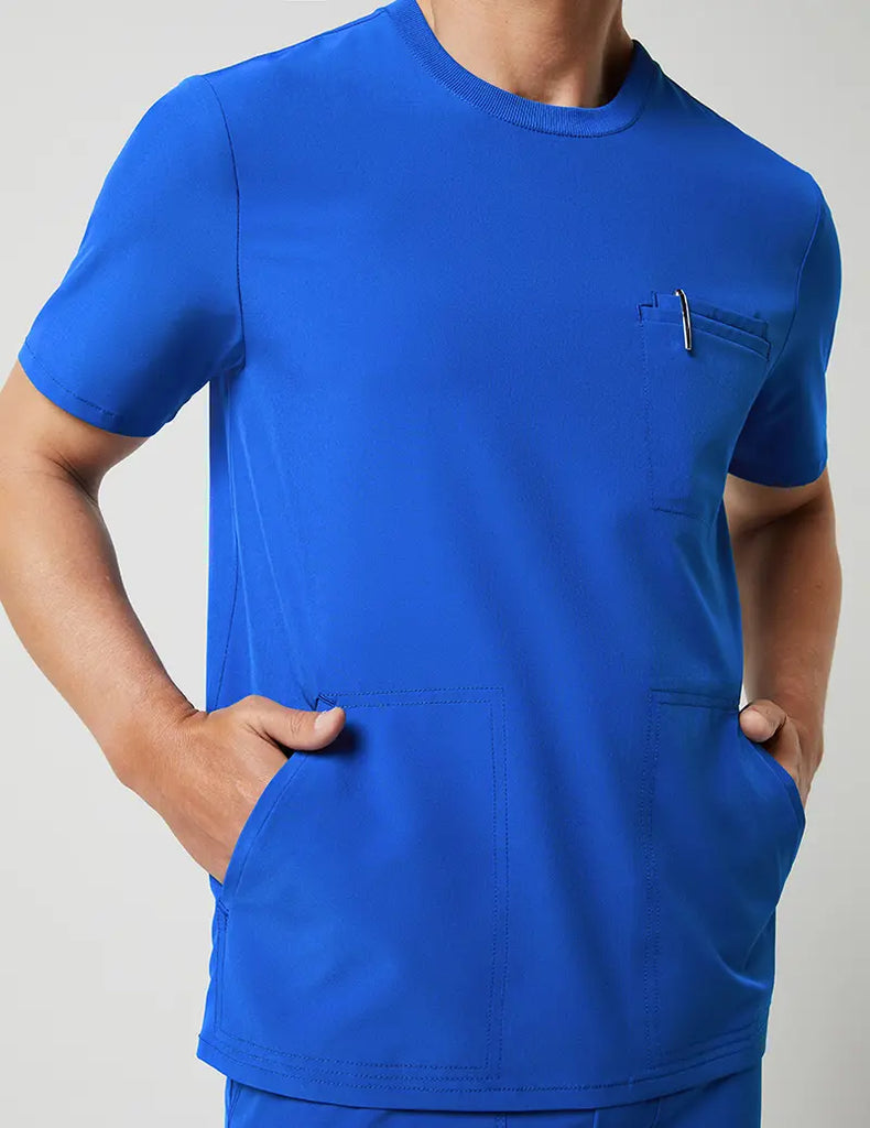 Jaanuu Scrubs Men's 4 Pocket Crew Neck Top Royal Blue | scrub-supply.com