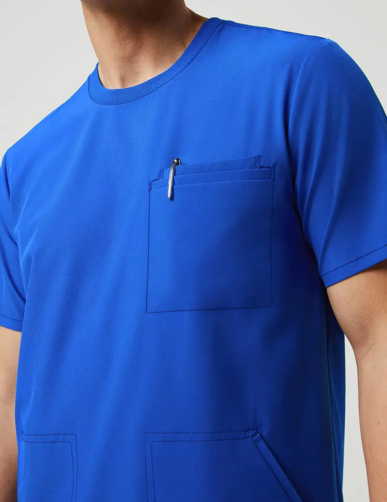 Jaanuu Scrubs Men's 4 Pocket Crew Neck Top Royal Blue | scrub-supply.com