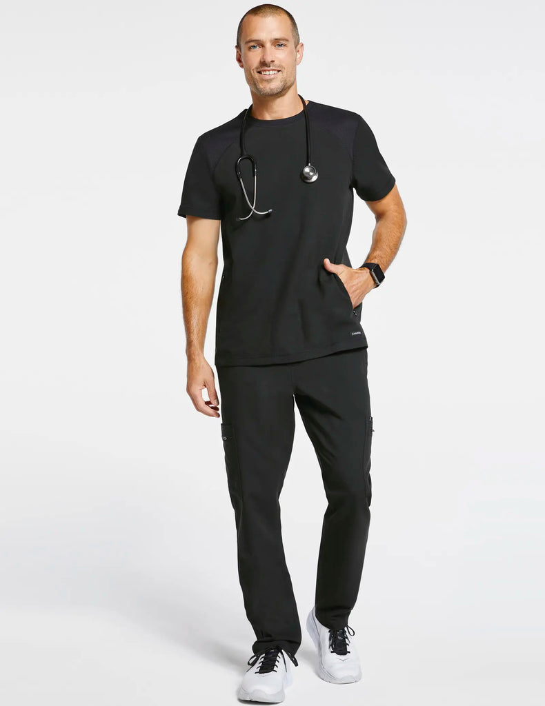 Jaanuu Scrubs Men's Raglan-Sleeve Scrub Top Black | scrub-supply.com