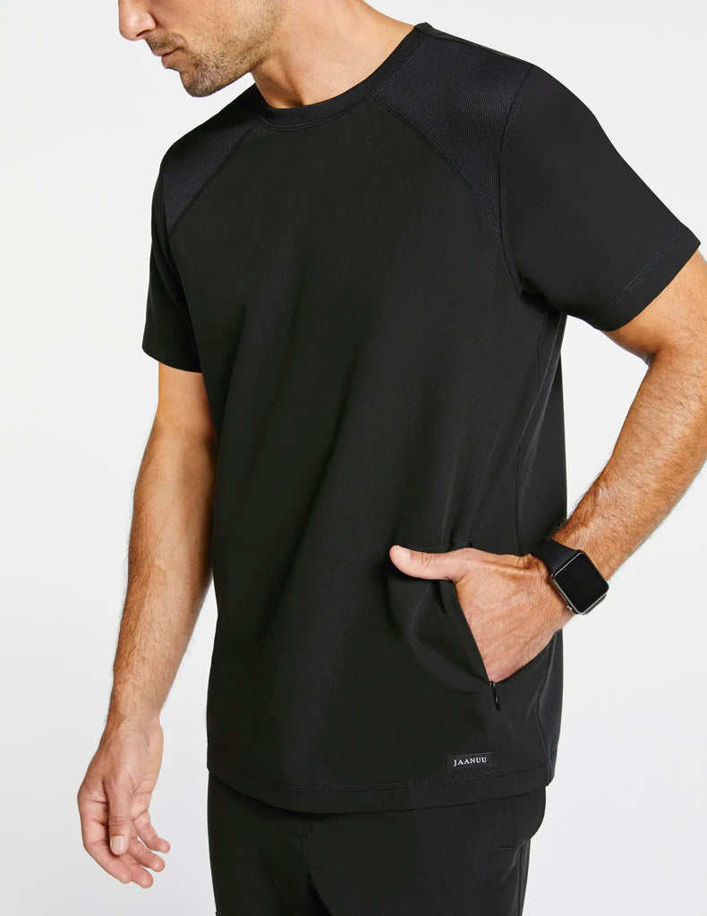 Jaanuu Scrubs Men's Raglan-Sleeve Scrub Top Black | scrub-supply.com