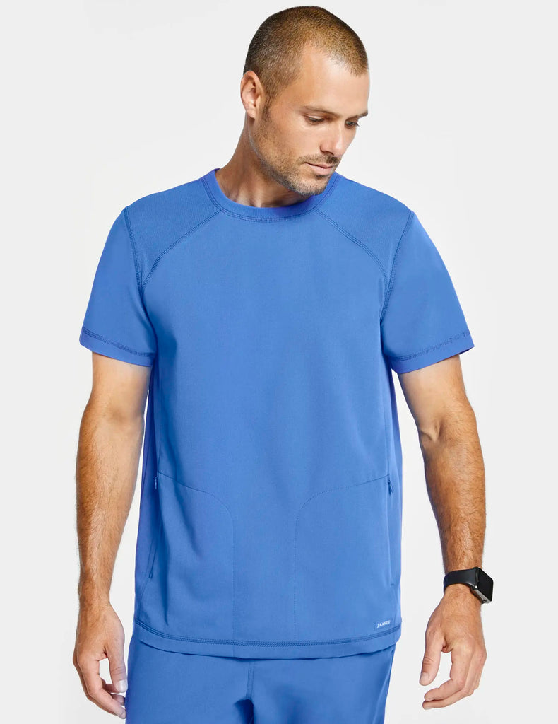 Jaanuu Scrubs Men's Raglan-Sleeve Scrub Top Ceil Blue | scrub-supply.com