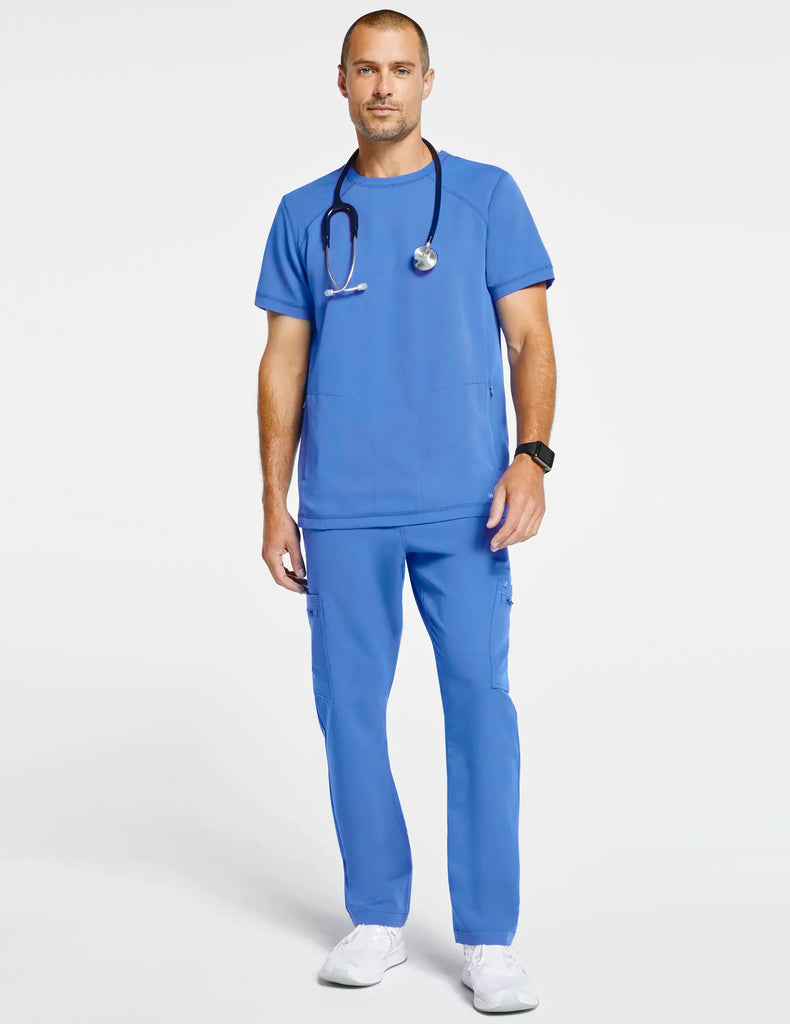 Jaanuu Scrubs Men's Raglan-Sleeve Scrub Top Ceil Blue | scrub-supply.com