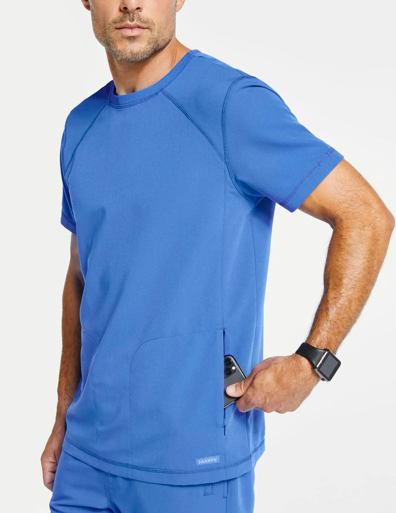 Jaanuu Scrubs Men's Raglan-Sleeve Scrub Top Ceil Blue | scrub-supply.com