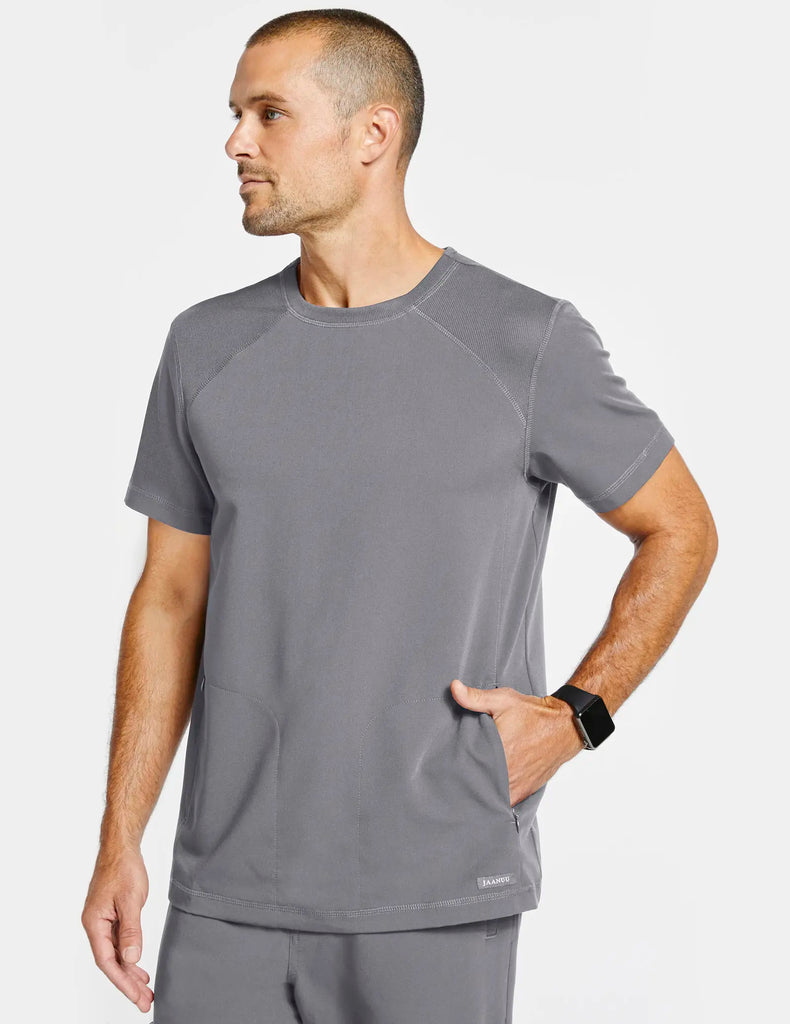 Jaanuu Scrubs Men's Raglan-Sleeve Scrub Top Gray | scrub-supply.com