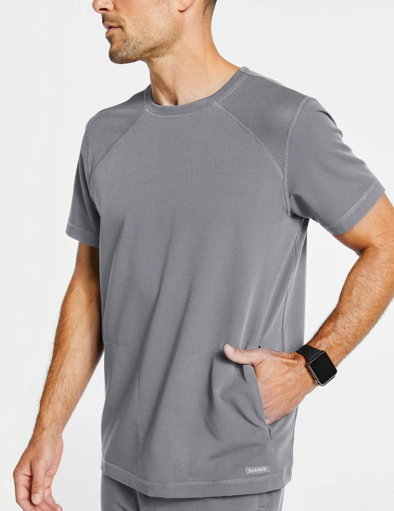 Jaanuu Scrubs Men's Raglan-Sleeve Scrub Top Gray | scrub-supply.com