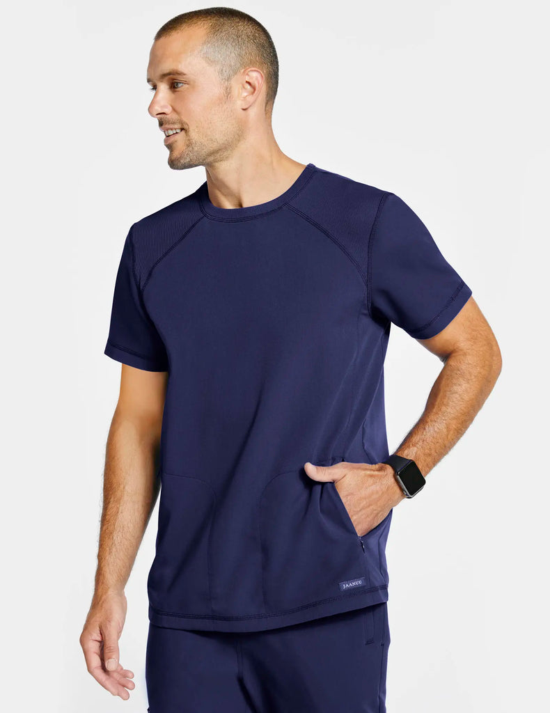 Jaanuu Scrubs Men's Raglan-Sleeve Scrub Top Navy | scrub-supply.com