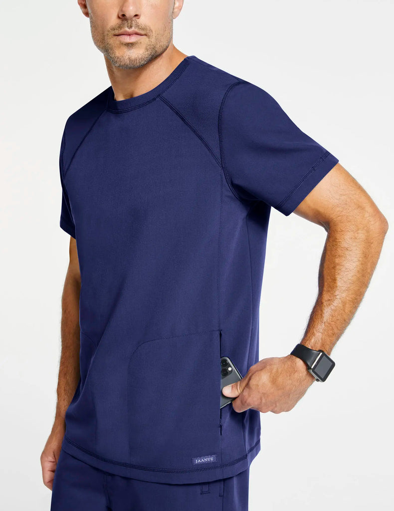 Jaanuu Scrubs Men's Raglan-Sleeve Scrub Top Navy | scrub-supply.com