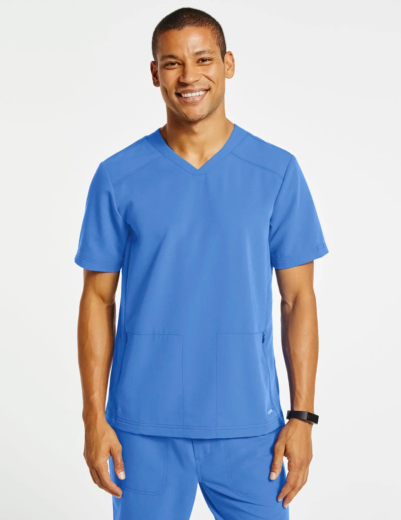 Jaanuu Scrubs Men's 2-Pocket Shaped V-Neck Scrub Top Ceil Blue | scrub-supply.com