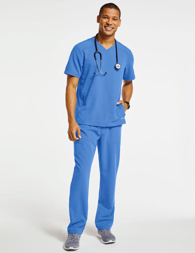 Jaanuu Scrubs Men's 2-Pocket Shaped V-Neck Scrub Top Ceil Blue | scrub-supply.com