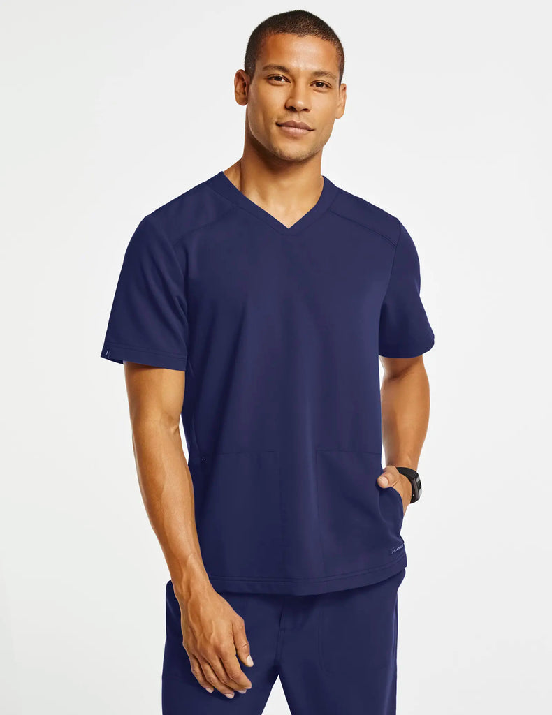 Jaanuu Scrubs Men's 2-Pocket Shaped V-Neck Scrub Top Navy | scrub-supply.com