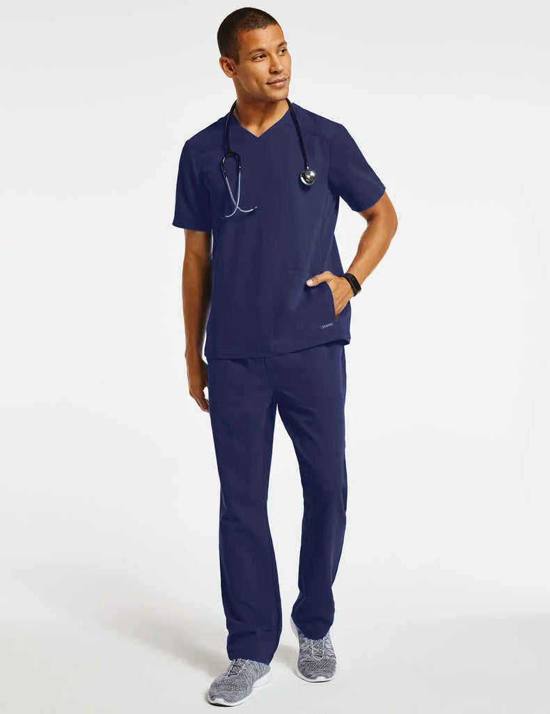 Jaanuu Scrubs Men's 2-Pocket Shaped V-Neck Scrub Top Navy | scrub-supply.com