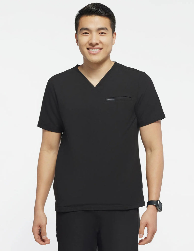 Jaanuu Scrubs Men's 4-Pocket V-Neck Scrub Top Black | scrub-supply.com