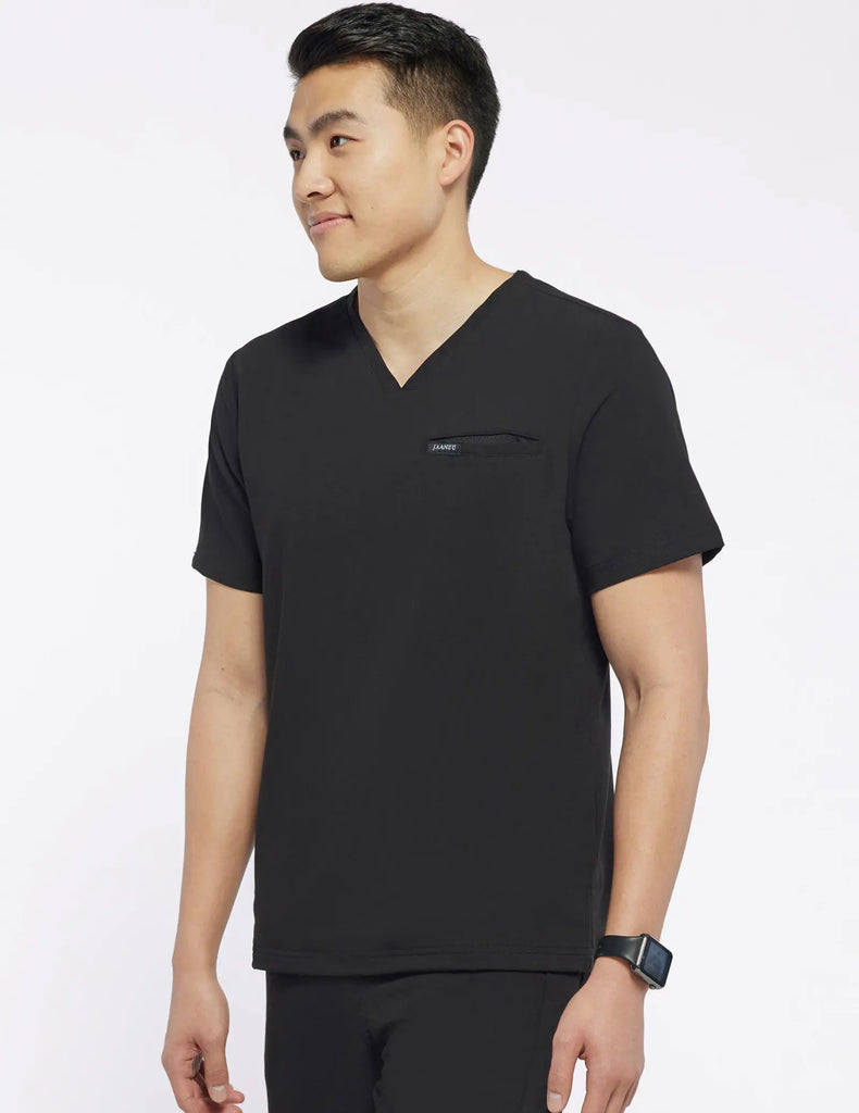 Jaanuu Scrubs Men's 4-Pocket V-Neck Scrub Top Black | scrub-supply.com