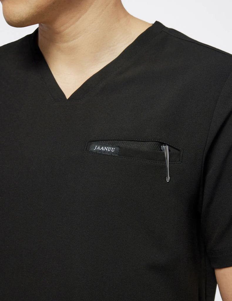 Jaanuu Scrubs Men's 4-Pocket V-Neck Scrub Top Black | scrub-supply.com