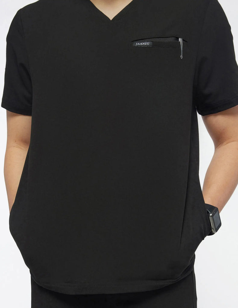 Jaanuu Scrubs Men's 4-Pocket V-Neck Scrub Top Black | scrub-supply.com