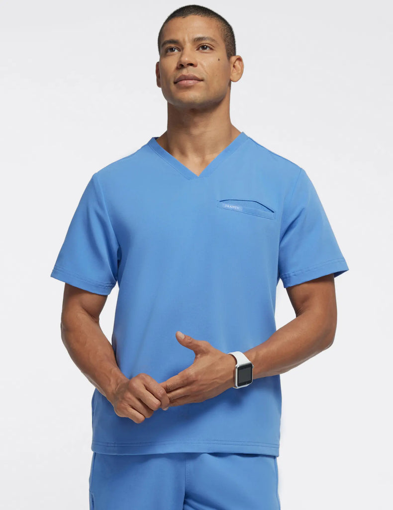 Jaanuu Scrubs Men's 4-Pocket V-Neck Scrub Top Ceil Blue | scrub-supply.com