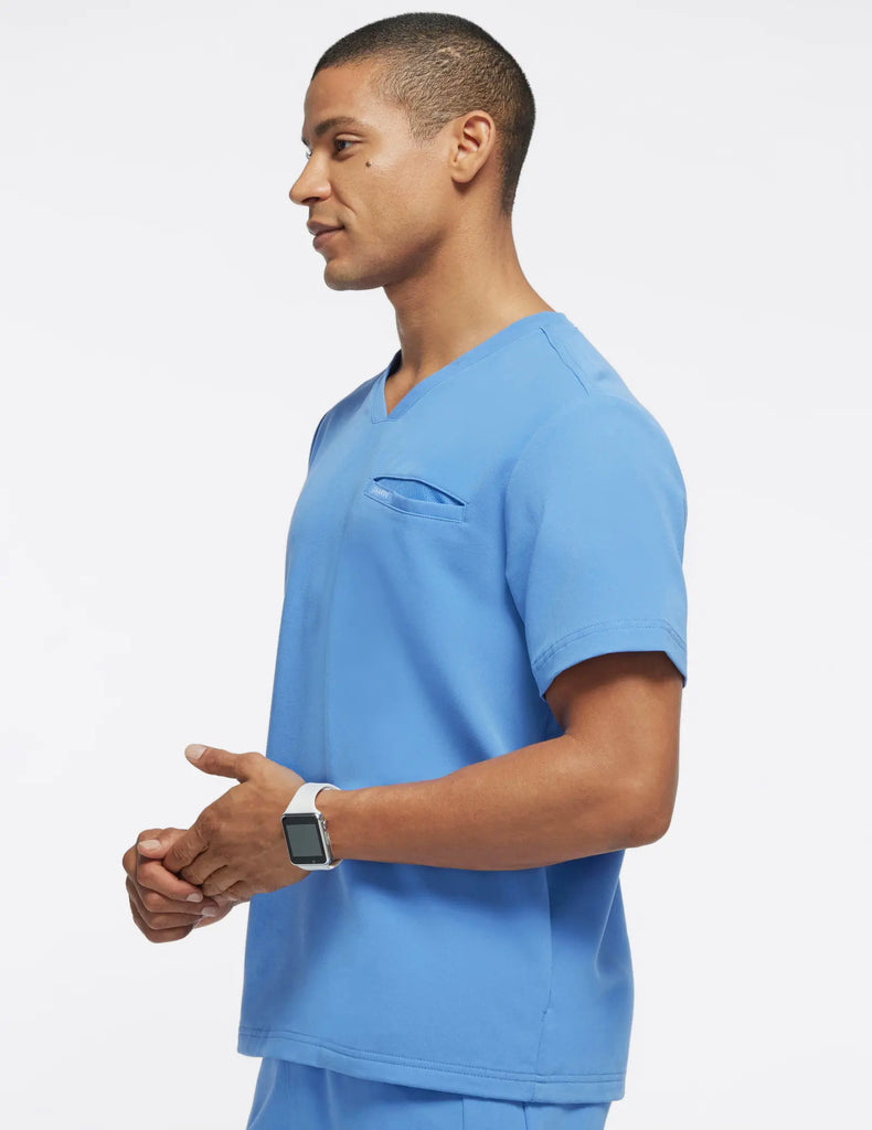 Jaanuu Scrubs Men's 4-Pocket V-Neck Scrub Top Ceil Blue | scrub-supply.com