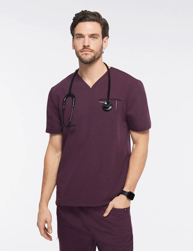 Jaanuu Scrubs Men's 4-Pocket V-Neck Scrub Top Cosmic Brown | scrub-supply.com
