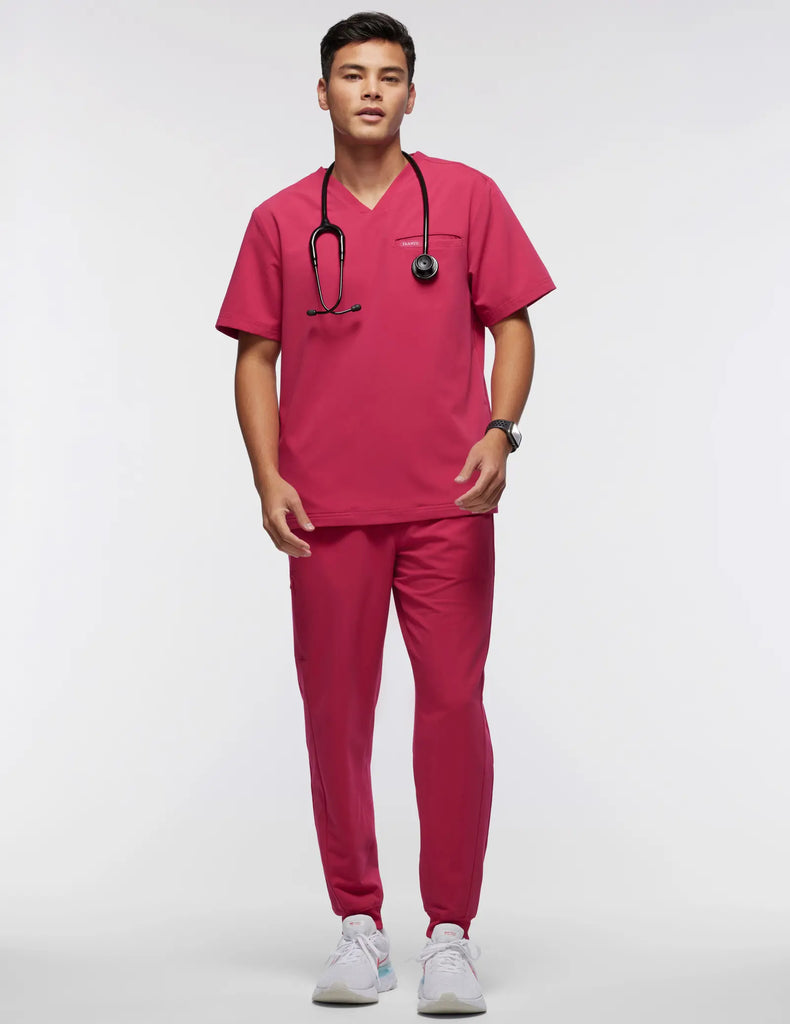 Jaanuu Scrubs Men's 4-Pocket V-Neck Scrub Top Electric Magenta | scrub-supply.com