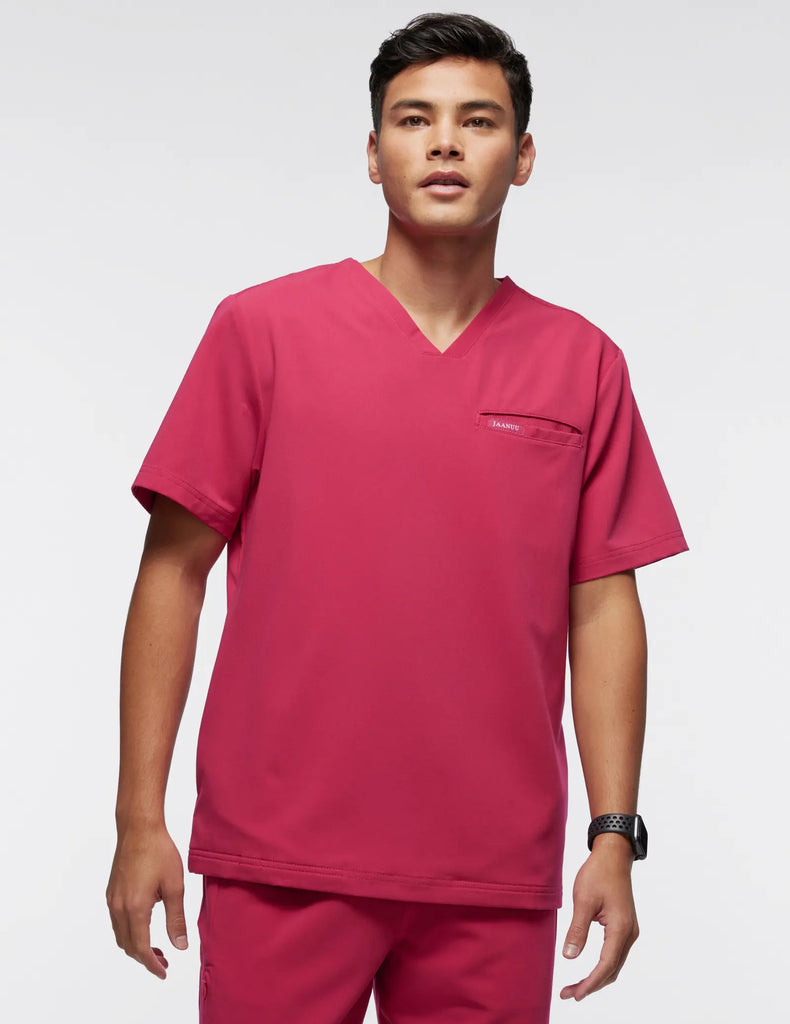 Jaanuu Scrubs Men's 4-Pocket V-Neck Scrub Top Electric Magenta | scrub-supply.com
