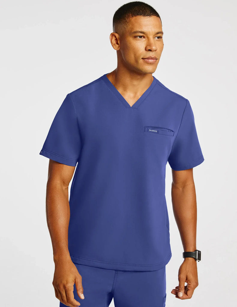 Jaanuu Scrubs Men's 4-Pocket V-Neck Scrub Top Galaxy Blue | scrub-supply.com