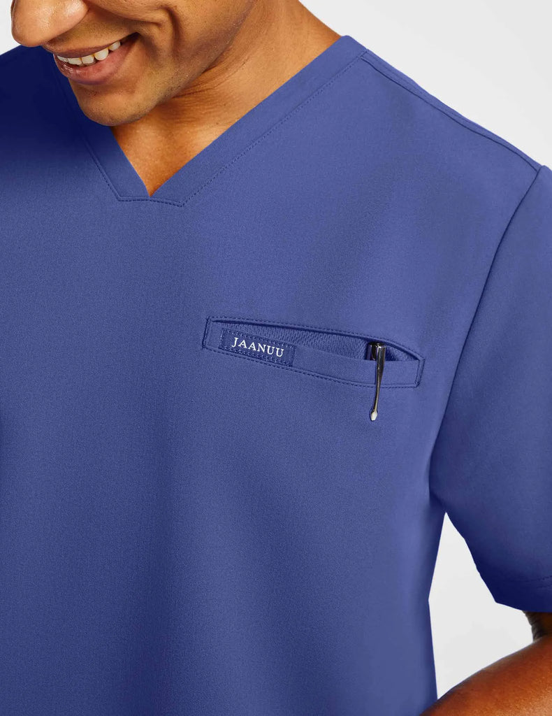 Jaanuu Scrubs Men's 4-Pocket V-Neck Scrub Top Galaxy Blue | scrub-supply.com