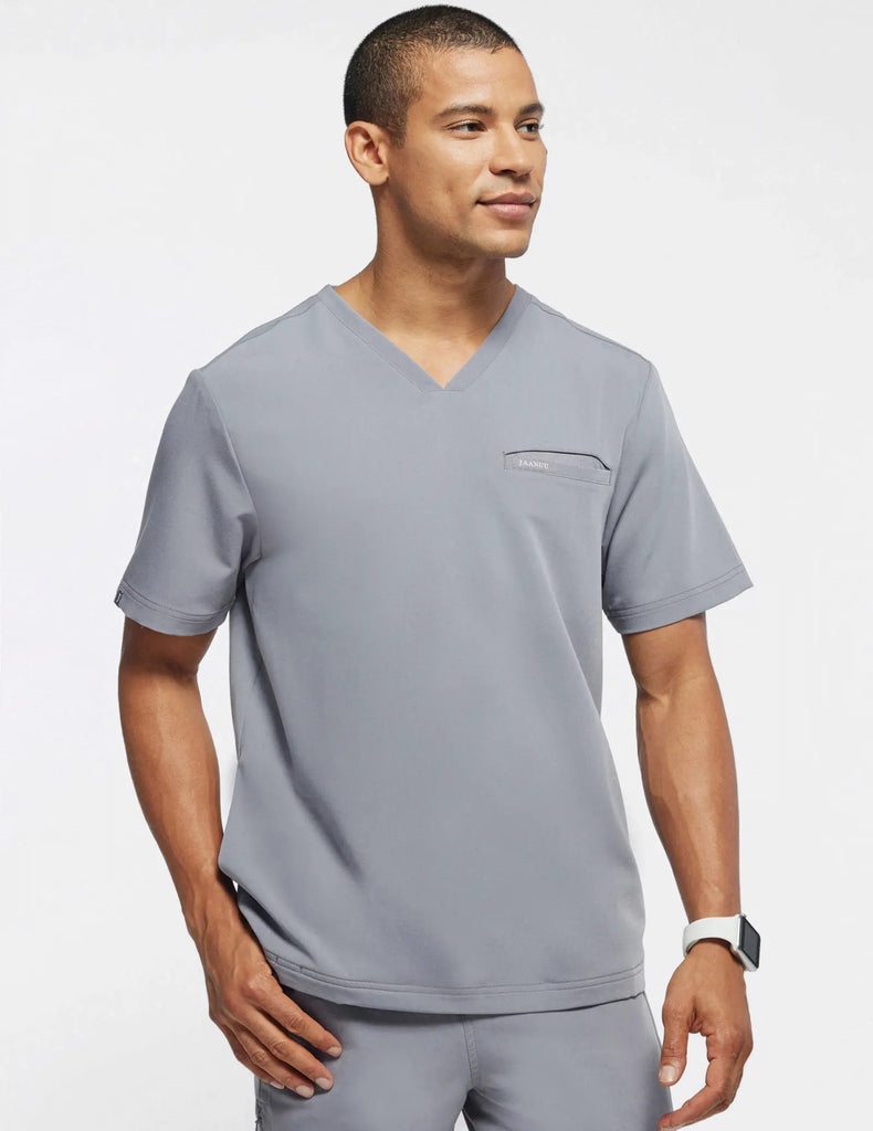 Jaanuu Scrubs Men's 4-Pocket V-Neck Scrub Top Gray | scrub-supply.com