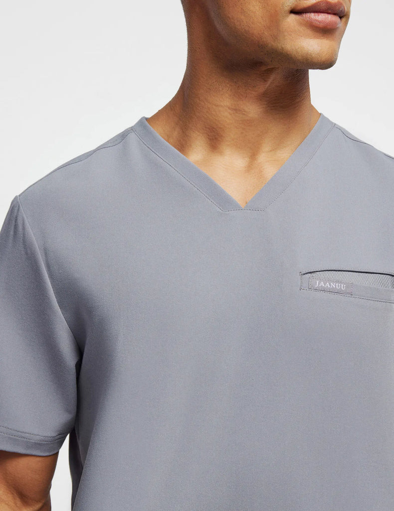 Jaanuu Scrubs Men's 4-Pocket V-Neck Scrub Top Gray | scrub-supply.com