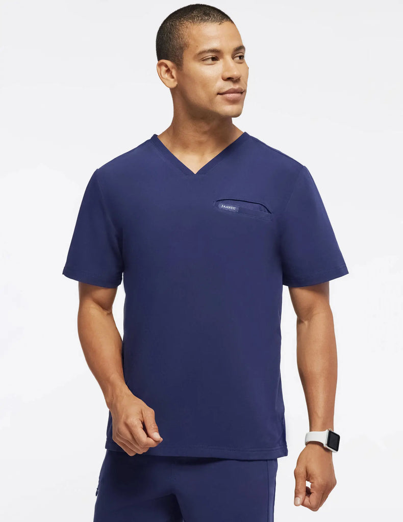 Jaanuu Scrubs Men's 4-Pocket V-Neck Scrub Top Navy | scrub-supply.com