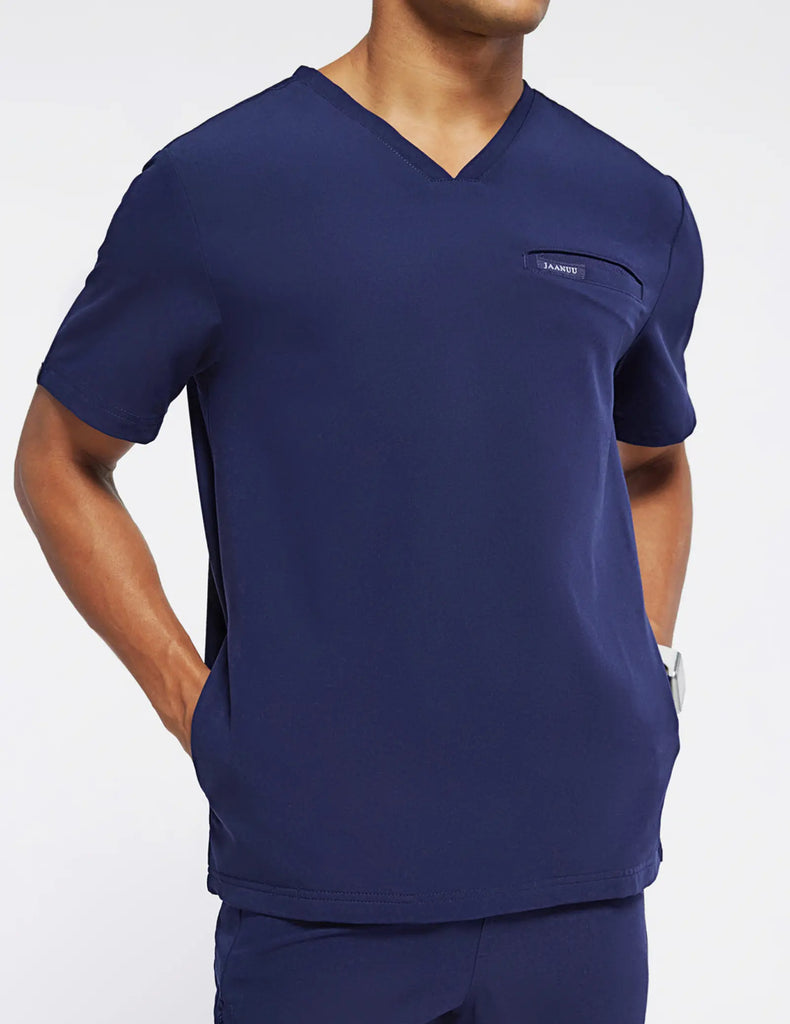 Jaanuu Scrubs Men's 4-Pocket V-Neck Scrub Top Navy | scrub-supply.com