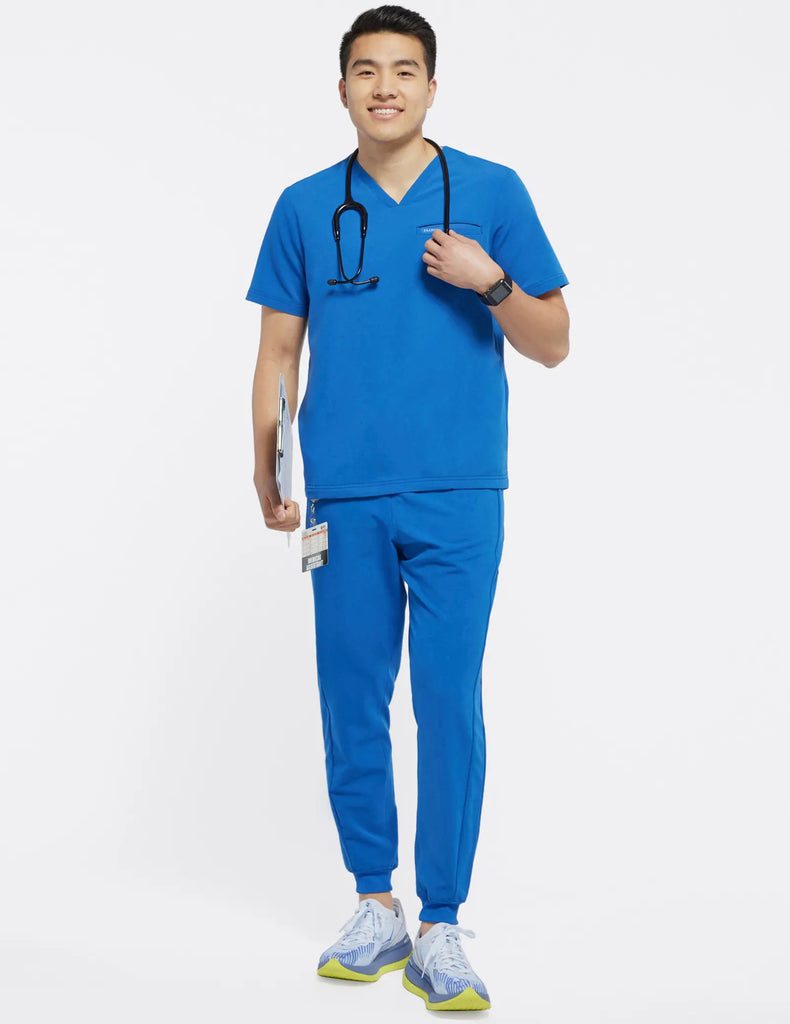 Jaanuu Scrubs Men's 4-Pocket V-Neck Scrub Top Royal Blue | scrub-supply.com