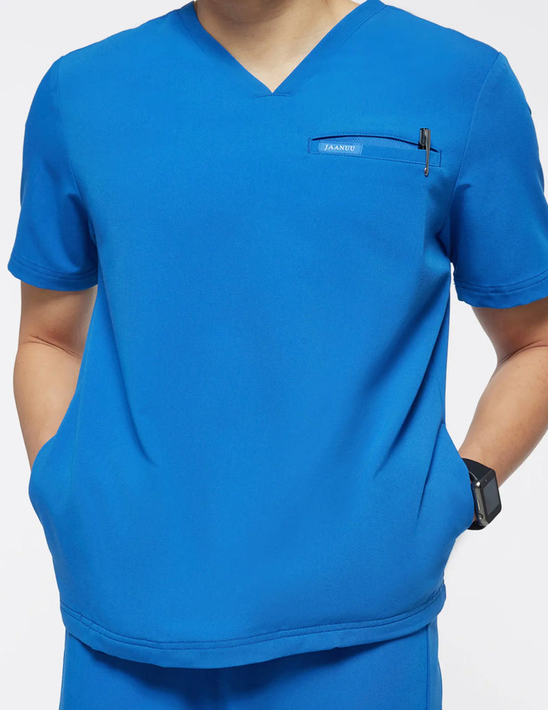 Jaanuu Scrubs Men's 4-Pocket V-Neck Scrub Top Royal Blue | scrub-supply.com