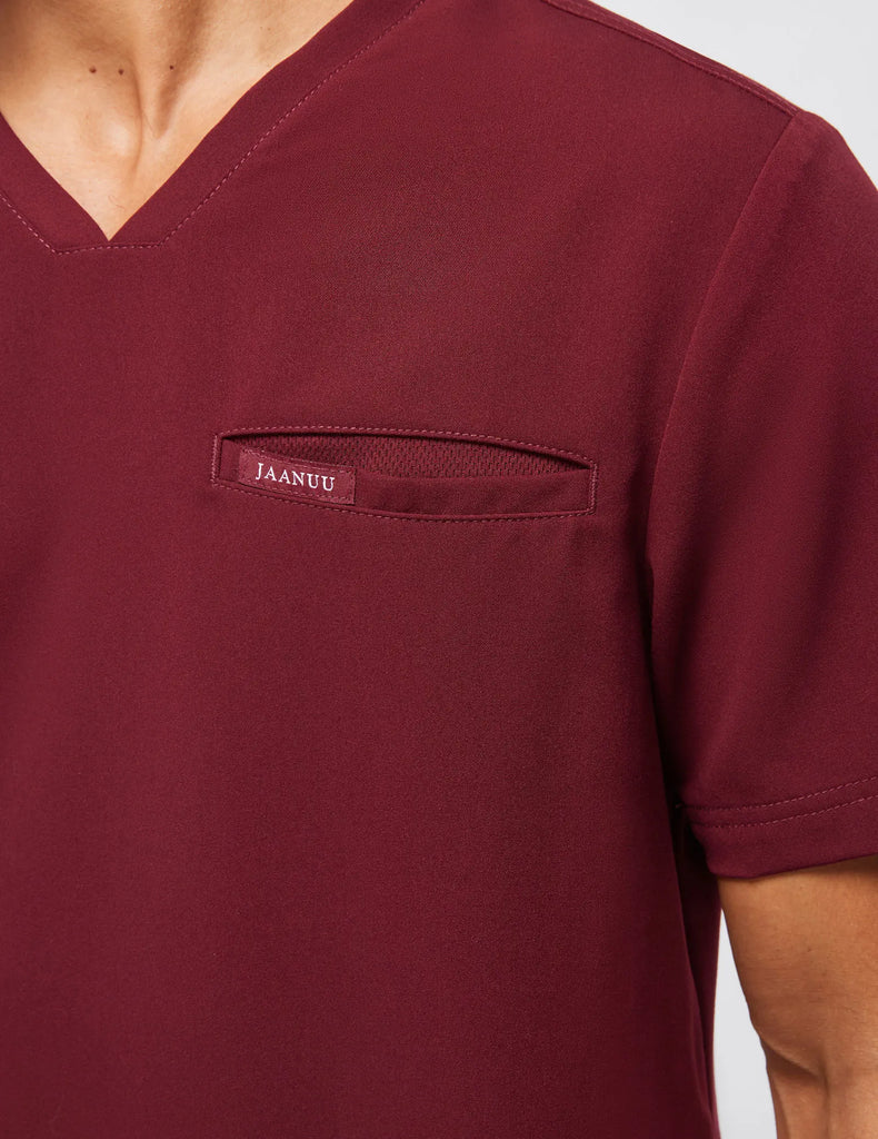 Jaanuu Scrubs Men's 4-Pocket V-Neck Scrub Top Wine | scrub-supply.com