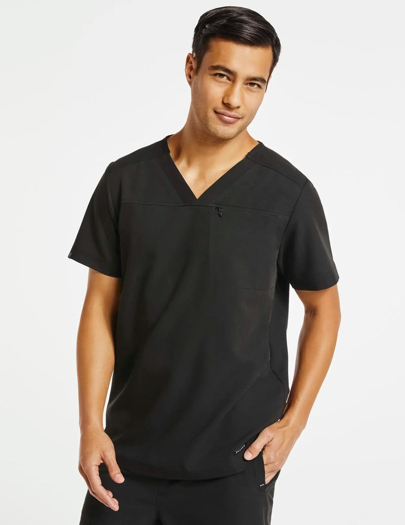 Jaanuu Scrubs Men's Hidden-Pocket Scrub Top Black | scrub-supply.com