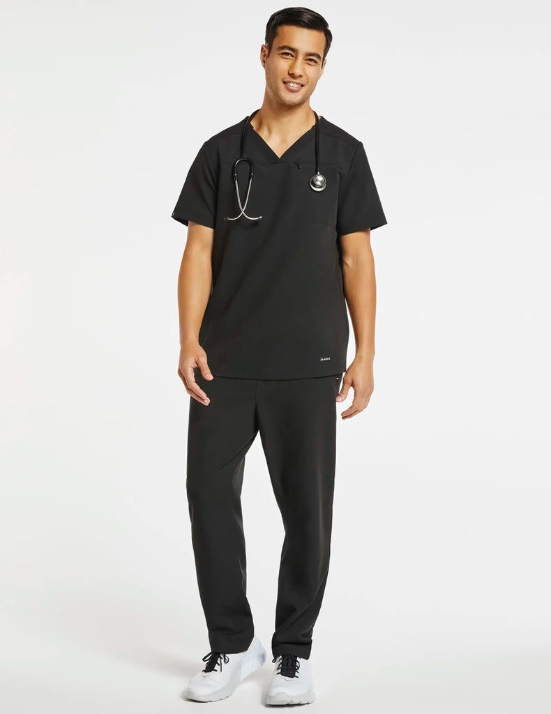 Jaanuu Scrubs Men's Hidden-Pocket Scrub Top Black | scrub-supply.com