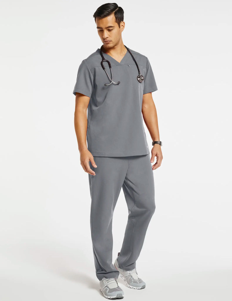 Jaanuu Scrubs Men's Hidden-Pocket Scrub Top Gray | scrub-supply.com