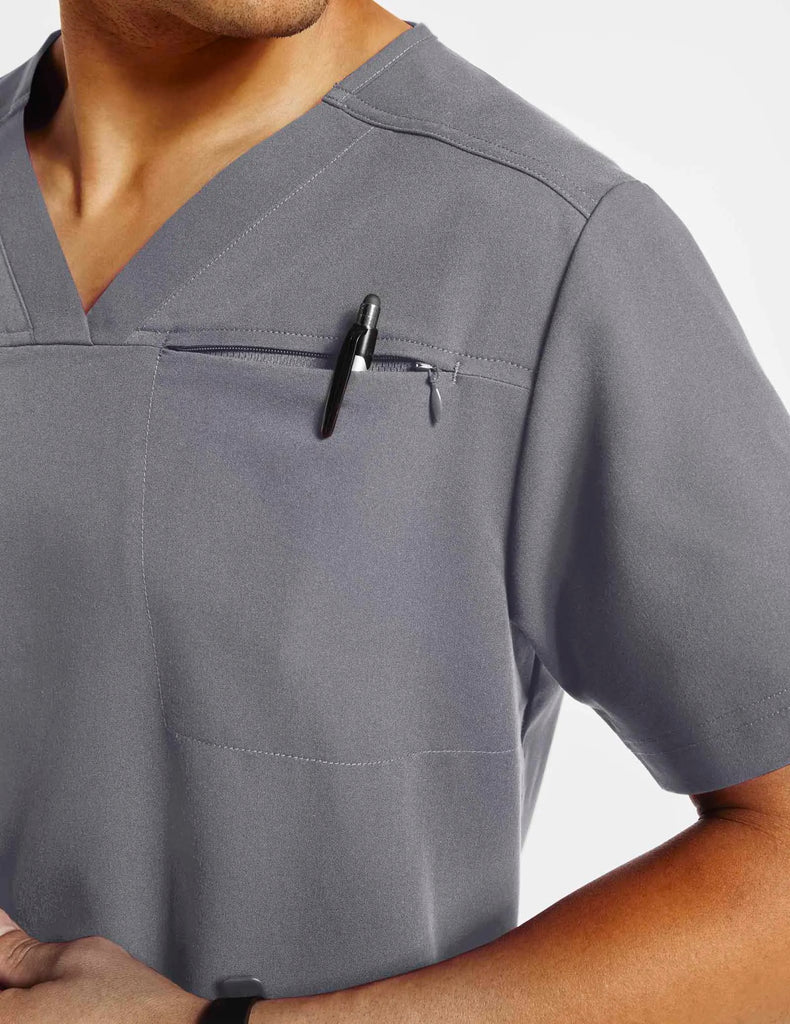 Jaanuu Scrubs Men's Hidden-Pocket Scrub Top Gray | scrub-supply.com