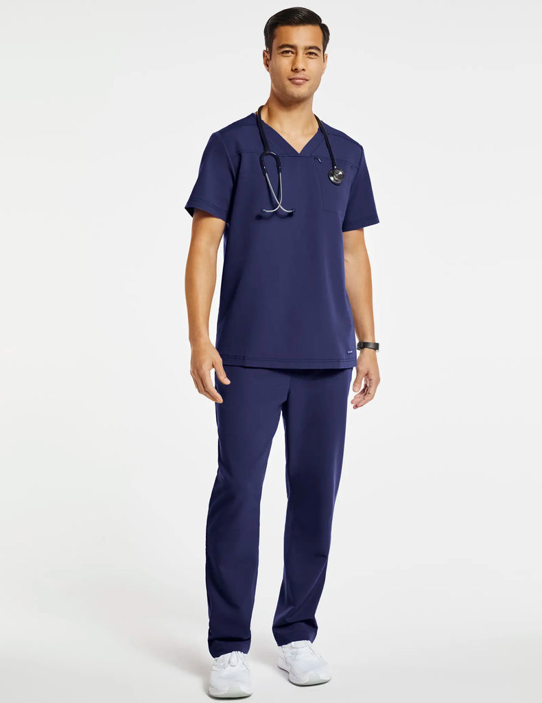 Jaanuu Scrubs Men's Hidden-Pocket Scrub Top Navy | scrub-supply.com