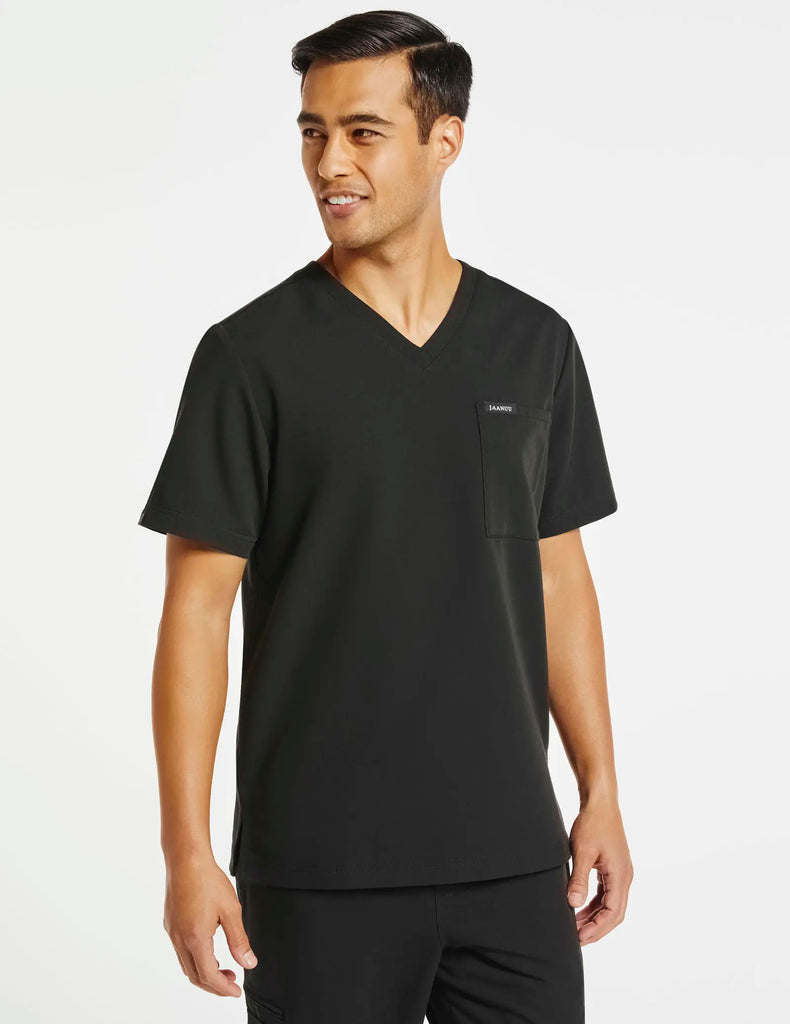 Jaanuu Scrubs Men's 2-Pocket V-Neck Top Black | scrub-supply.com