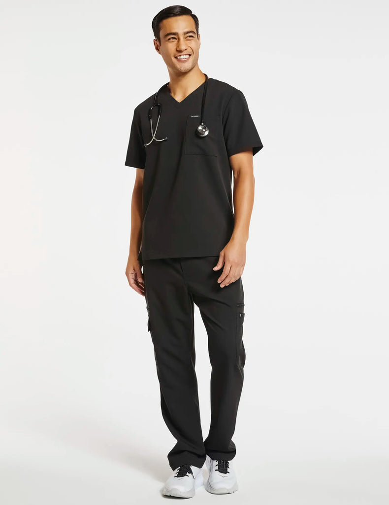 Jaanuu Scrubs Men's 2-Pocket V-Neck Top Black | scrub-supply.com