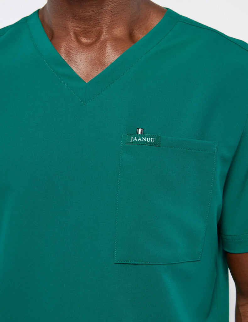 Jaanuu Scrubs Men's 2-Pocket V-Neck Top Hunter Green | scrub-supply.com