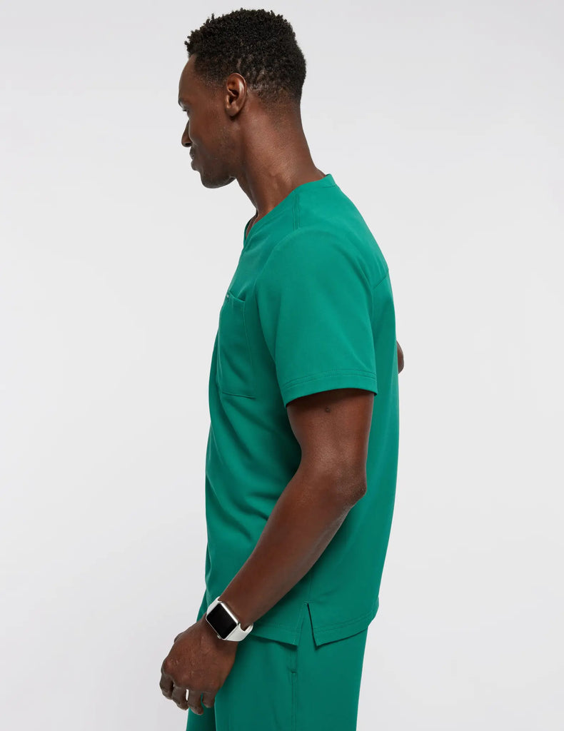 Jaanuu Scrubs Men's 2-Pocket V-Neck Top Hunter Green | scrub-supply.com