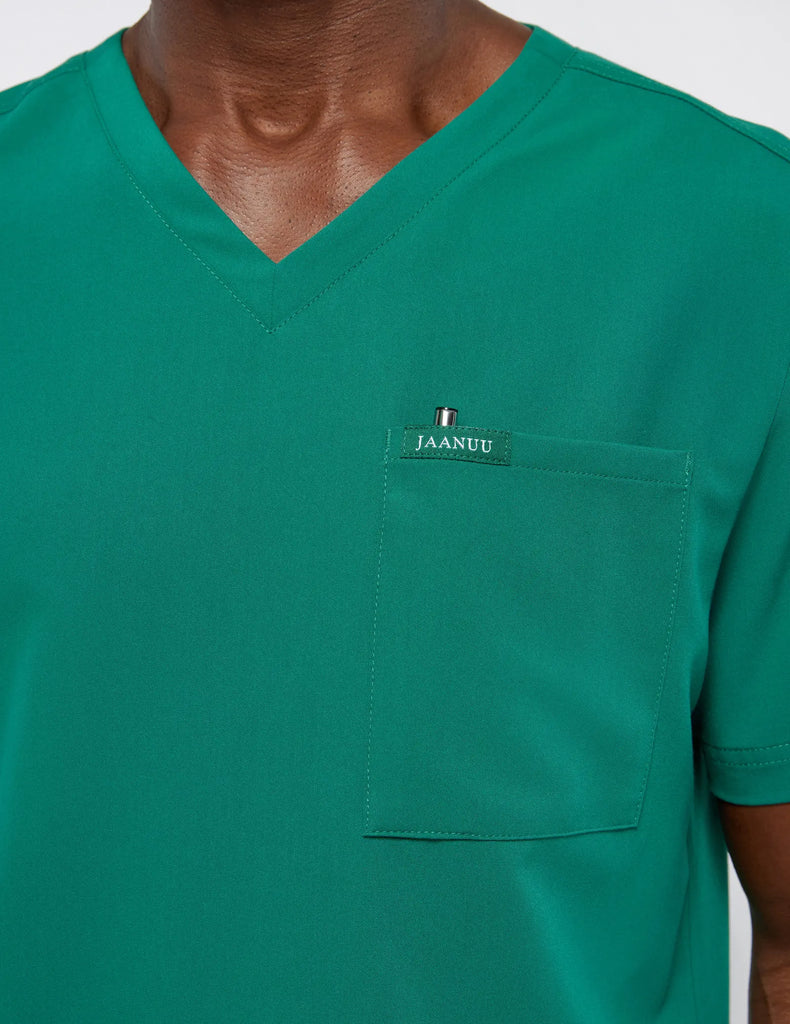 Jaanuu Scrubs Men's 2-Pocket V-Neck Top Hunter Green | scrub-supply.com