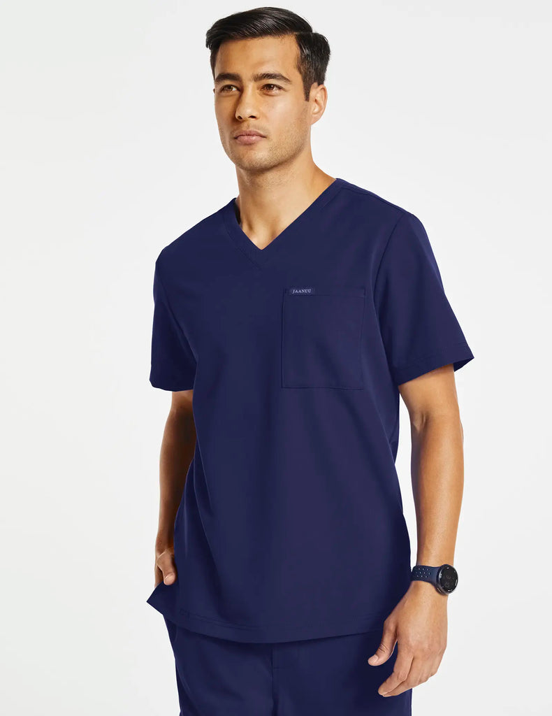 Jaanuu Scrubs Men's 2-Pocket V-Neck Top Navy | scrub-supply.com