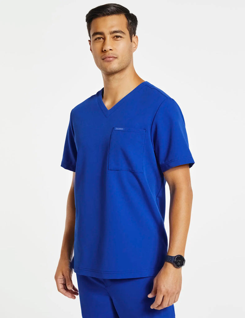 Jaanuu Scrubs Men's 2-Pocket V-Neck Top Royal Blue | scrub-supply.com