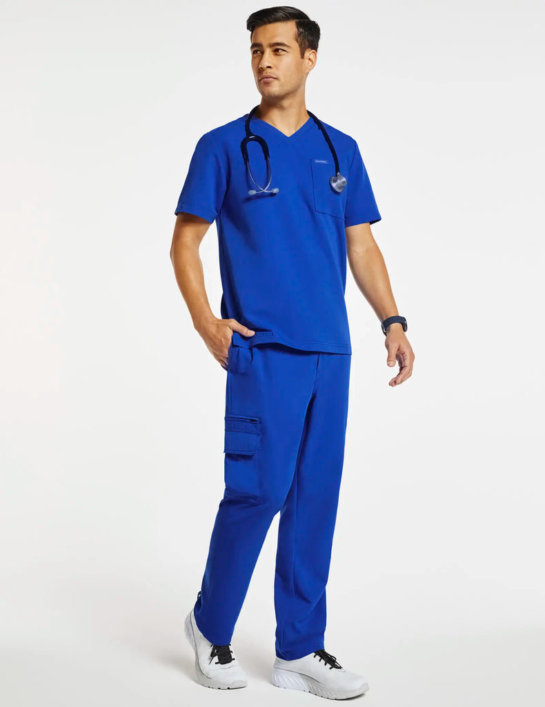 Jaanuu Scrubs Men's 2-Pocket V-Neck Top Royal Blue | scrub-supply.com